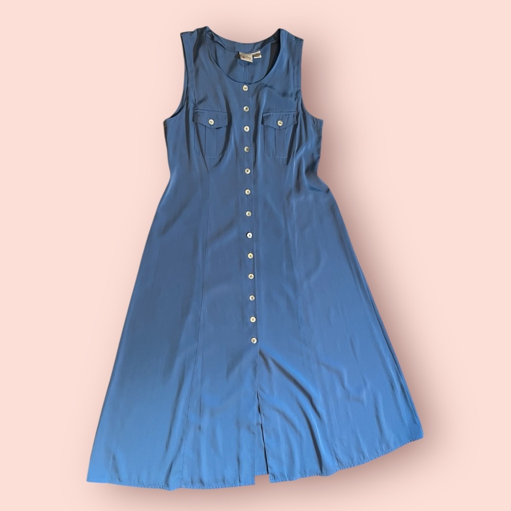 Vintage 90’s Blue Sleeveless Button-Down Dress